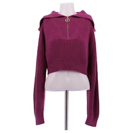 Pullover mit Reißverschluss und V-Ausschnitt aus lila Wolle - Autre Marque