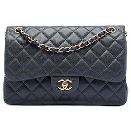 Chanel Negro Jumbo Clásico Caviar Doble Solapa