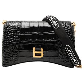 Balenciaga Borsa a tracolla Downtown XS in pelle nera con stampa coccodrillo