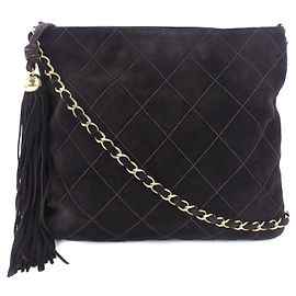 Chanel Brown Quilted Suede Tassel Crossbody
