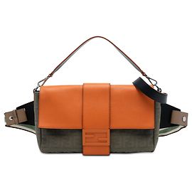 Baguette convertibile grande in tela e pelle Zucca marrone Fendi