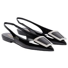 Saint Laurent Maxine Ballerine Slingback in Pelle Vernice Nera