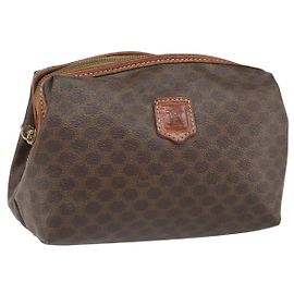 Céline Pochette in tela Macadam CELINE in pelle PVC marrone oro Auth 165097