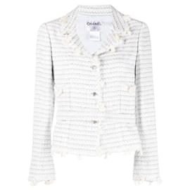 Chaqueta de Bouclé de Algodón Blanco Chanel - Años 2000