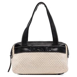 Borsa a Spalla Bicolore in Tessuto e Pelle Chanel - Anni 2000