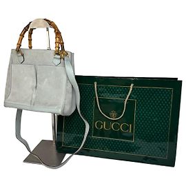 Borsa a mano in suede Gucci vintage 2Way in bambù azzurro chiaro