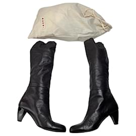 Stivali in pelle con tacco Marni vintage marroni EU38