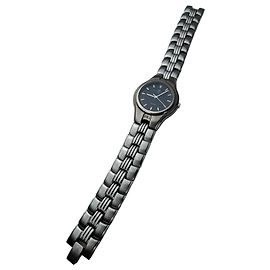 Reloj de cuarzo metálico Balenciaga vintage plateado y azul marino