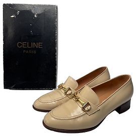 Céline Vintage Celine Lackleder Slipper Beige