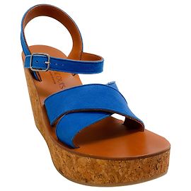 Autre Marque Sandales à talons en liège Gukara en daim bleu cobalt K.Jacques