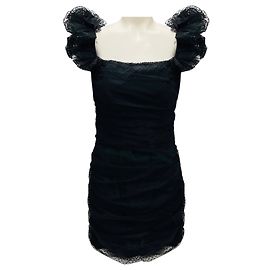 Alexandre Vauthier Black Ruffled Polka Dot Mesh Tulle Mini Cocktail Bustier Dress