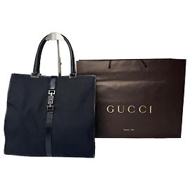 Vintage Gucci Jackie Leather Canvas Bag Black
