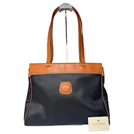 Borsa in pelle vintage Courreges nera e marrone