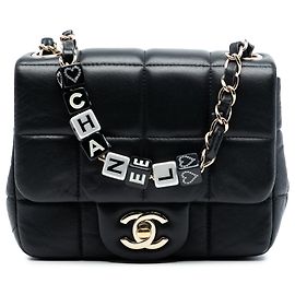Chanel Mini Quadrato Nero in Pelle di Agnello Resina Cristallo Monacoco