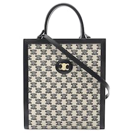 Borsa tote verticale piccola in tela Triomphe bianca di Celine - Céline