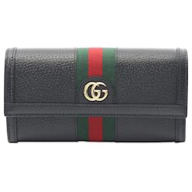 Gucci Schwarze Leder Web Ophidia Lange Brieftasche