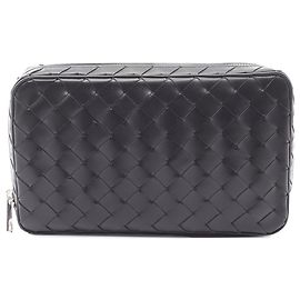 Organizador de cuero intrecciato negro mediano Bottega Veneta