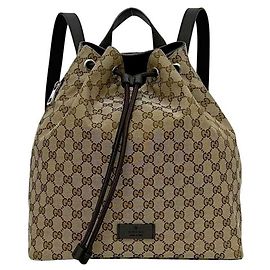 Zaino in tela GG beige e marrone Gucci