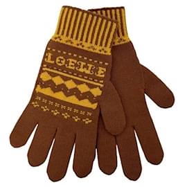 Loewe kurze braune und gelbe Handschuhe