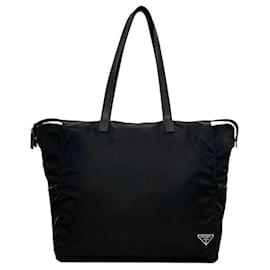 Prada schwarze Nylon- und Leder-Tote-Bag
