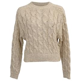 Brunello Cucinelli Pailletten-Strickpullover aus beige Seide und Leinen