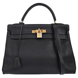 Borsa Kelly Hermès in Courchevel blu con hardware dorato 32