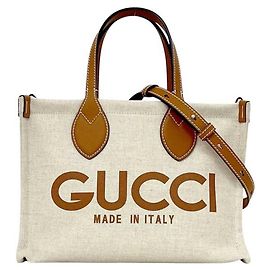 Bolso de mano 2 en 1 Gucci en lona y cuero beige y marrón