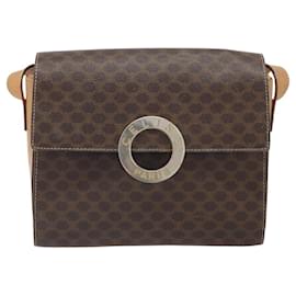Borsa a Spalla Celine Vintage Macadam con Logo Circolare in Tela e Pelle - Céline