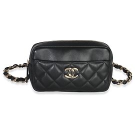Schwarze gesteppte Lammleder-Gürteltasche mit Fronttasche von Chanel