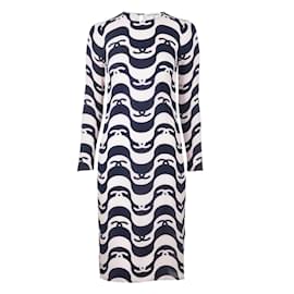 Midi-Kleid aus Seide CC Wave in Elfenbein und Schwarz Chanel 21P FR 42