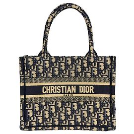 Christian Dior Book Tote Small Bianco Blu Cotone