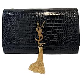 Yves Saint Laurent Kate Tassel Sac à main en cuir embossé crocodile noir