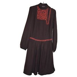 Vestido largo de lienzo de lana marrón Antik Batik