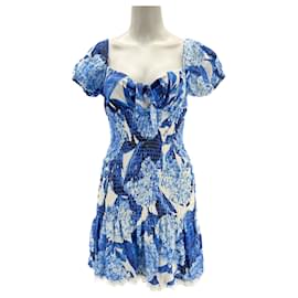 Autre Marque Vestido fruncido azul y blanco