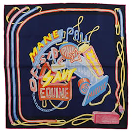 Hermès Blaue Gavroche Chevaloscope Neon Pointille Seidenschal 45