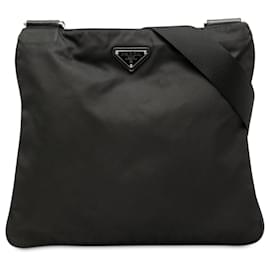 Prada Borsa a Tracolla Nera in Tessuto con Zip