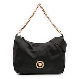 Borsa a tracolla in nylon nero Versace Tribute La Medusa Chain