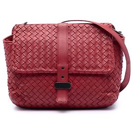 Borsa messenger a soffietto doppia faccia in nappa rossa Intrecciato di Bottega Veneta