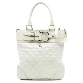 Borsa tote convertibile Hillgate in pelle trapuntata bianca di Burberry