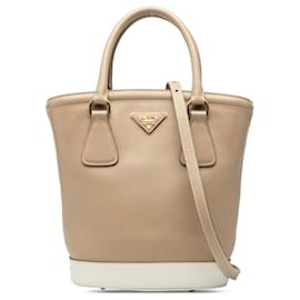 Borsa a secchiello in Saffiano marrone Prada