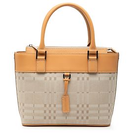 Borsa in tela a quadri tonali con rifiniture in pelle marrone Burberry