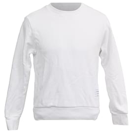 Maglione in cotone bianco con collo rotondo e striscia centrale di Thom Browne