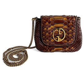 Gucci Blondie Mini Borsa in Pelle Esotica con Patta Beige x Marrone