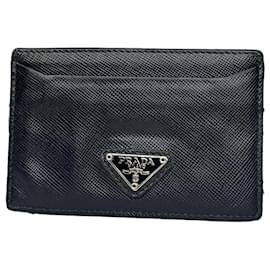 Tarjetero de cuero Saffiano Triangle Vintage Prada Negro