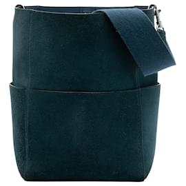 Borsa a secchiello media in suede blu Celine con tracolla - Céline