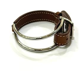 Hermes Brown Leather and Metal Charm Bracelet - Hermès
