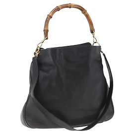Borsa a Spalla Gucci Bamboo in Pelle 2 in 1 Nero Oro 001 1577 3444 Auth 162200