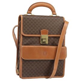 Céline Borsa a Spalla in Tela Macadam CELINE in Pelle PVC Marrone Oro Auth 164024