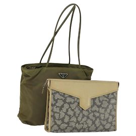 Bolsa SAINT LAURENT PRADA Nylon PVC 2 Conjunto Cinza Caqui Auth 162220