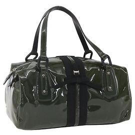 Borsa a mano Salvatore Ferragamo in pelle verniciata khaki argento Auth 168650